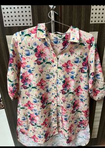 Branded Floral High Low Shirt Top