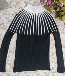Stylish Striped Mock Neck Sweater