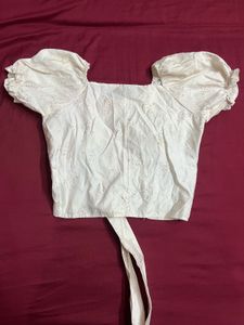 Cream Puff Sleeve Tie-Front Top