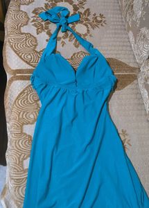 Elegant Teal Halter Neck Embellished Maxi Dress