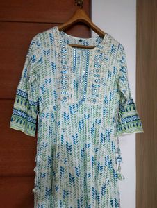 White-Blue-Green Ethnic Gown With Embroidery🌊✨