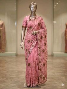 Stunning Pink embellished sequence Saree