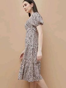Code By Lifestyle Beige Regular Fit Printed Dress