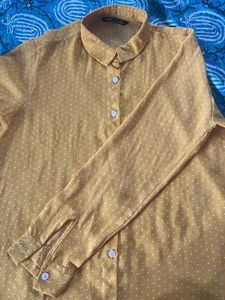 Yellow Polka Dot Button-Up Blouse