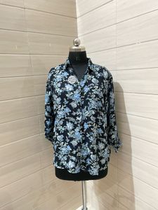 Oversized Floral Print Button-Up Shirt