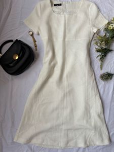 Cream Linen Blend Short Sleeve Dress
