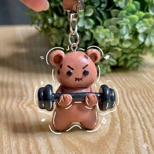 Cute Gym Bear clay Keychain