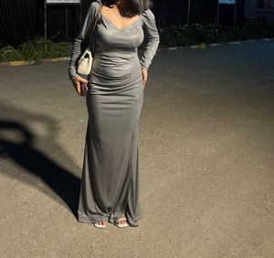 Elegant Grey Sparkle Maxi Dress