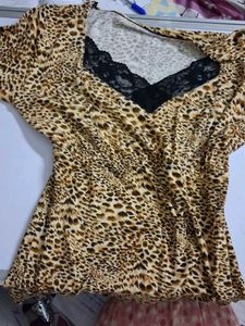 Leopard Print Lace Trim Top