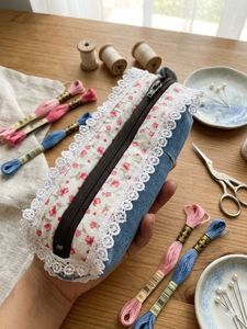 Cute Floral Denim Pencil Case for girls