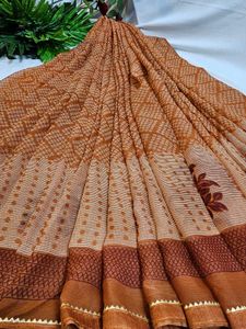 Elegant Brown colour Printed Saree with blouse