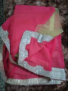 Elegant Pink Embellished Saree