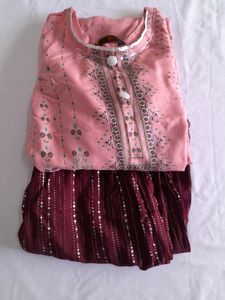 Pastel Peach Printed Kurta Set (Women's)