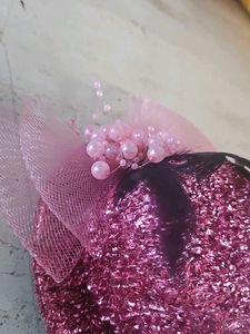 Sparkling Pink Hair Clip with Feathers