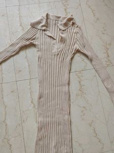 Ribbed Knit Collared Midi Dress