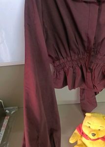 Maroon Collared Button-Up Tunic crop top