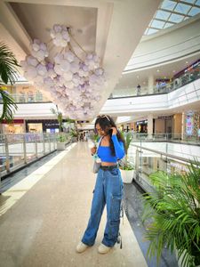 Blue Ribbed Square Neck Cropped Top