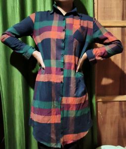 Comfy Plaid Longline Shirt Dress