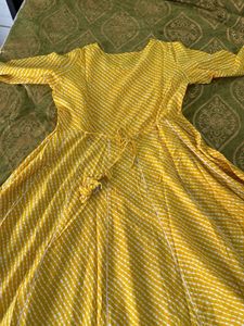Yellow Bandhani Lehriya Jaipuri Kurta