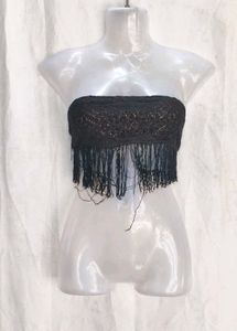 I. Black Lace Fringe Tube Top