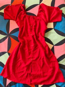 Chic Red Square Neck Dress