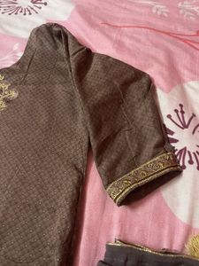 Elegant Brown Kurta Set with Gold Embellishments