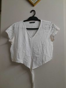 White Lace Sleeve Top