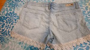 Light Wash Denim Shorts with Lace Trim