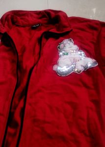 Red Zip-Up Jacket with Sequin Embellishment