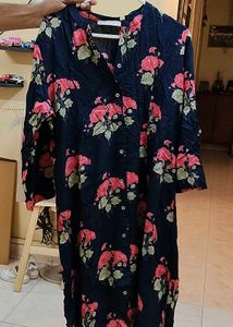 Black Floral Print Kurta
