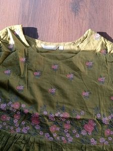 Olive Green Embroidered Kurta ( L size )