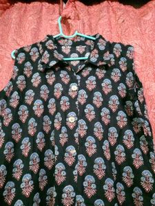 Sleeveless Block Print Kurta one side short pocket