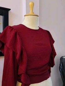 Ruffle Trim Long Sleeve Top