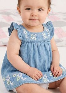 Cute Embroidered Denim Dress for 9 mnths baby
