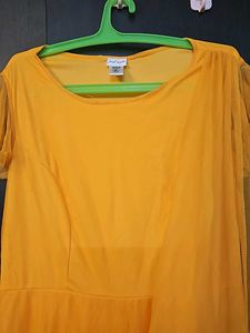 Beautiful Yellow Partywear Gown With Net Pallu