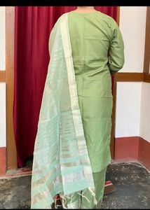 Indo Era Olive Green Kurta Set with Dupatta