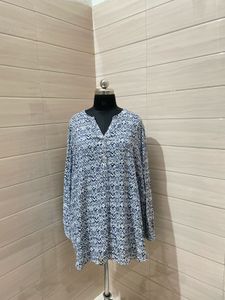 3xl Oversized Stylish Blue & White Printed Kurta