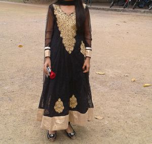 Elegant Black &amp; Gold Anarkali Suit