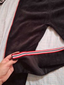 Velour Track Pants with Striped Detail