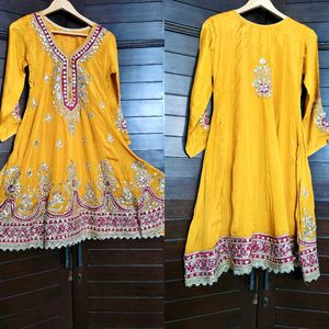 Festive embroidered Silk Ankarkali Dhoti Suit set