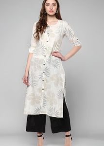 JANASYA White & Grey Kurta(without pants)| Size XS