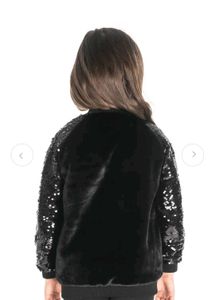 Girls Black Sequin Bomber Jacket