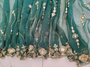 Emerald Green Embroidered darbari Saree