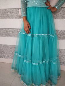 Turquoise tiered tulle skirt with sequin top
