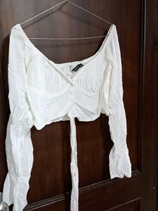 Chic White Ruched Crop Top no 140