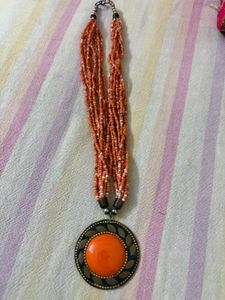 Boho Orange Beaded Statement Necklace