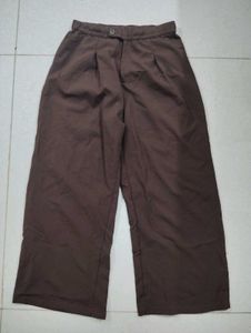 Brown Wide-Leg Pleated Trousers