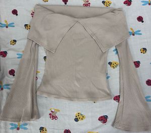 Pinteresty Beige Off-Shoulder Bell Sleeve Top