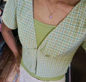 Green Plaid Crop Top