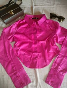 Pink Satin Cropped Shirt🌸🌷🍭💗🩰💗🦄